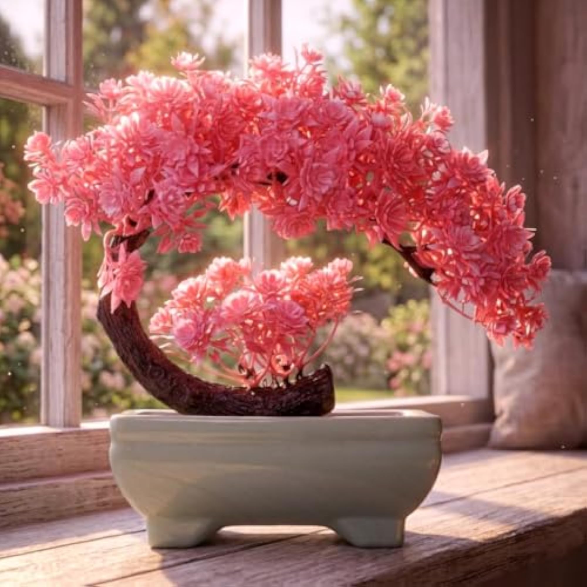 Artificial Pink Flower Bonsai Tree for Home Decor, 25 cm